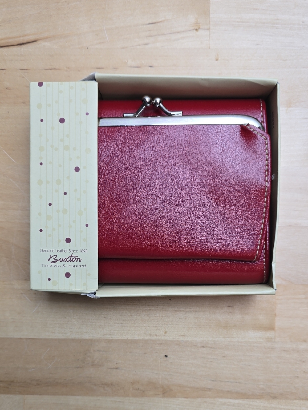 NEW Buxton Red Leather Women's Wallet with Kiss-Lock Coin Pocket